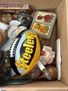 SKID With Trinkets, Candle Holders, Plate Stands, Scooby Cookie Jar, Popeye, Figural Lady Nut Cracker, Doll, Bells, Some Damage, SKID is Not Included