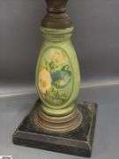 3 Oil Lamps, Painted and Metal Bases, Tallest 24"