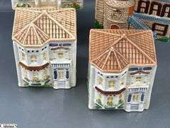 4 Ceramic Cottage Style Cookie Jars Tallest 9.5"