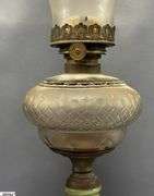 3 Oil Lamps, Painted and Metal Bases, Tallest 24"