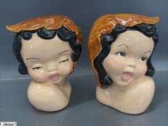 Kewpie Style Marked Japan Vase, Pair Of Unmarked Islander Girls, Small Head Vase