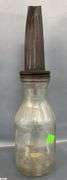 4pcs 2 Glass Motor Oil Bottles With Metal Spouts, Tallest 15"