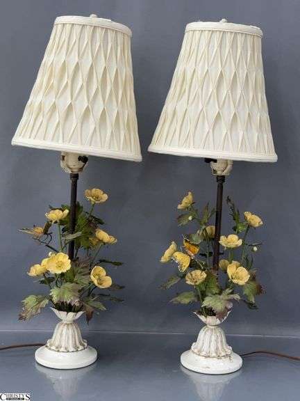 Pari of Enameled Floral Table Lamps 25" image