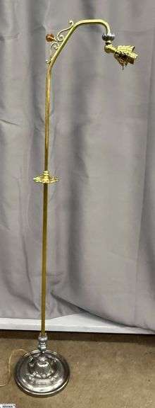 Ornate Brass & Silver Tone Metal Floor Lamp - 58" image