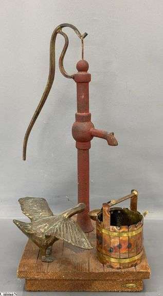 Signed Copper Water Pump with Goose, Tallest 15" image