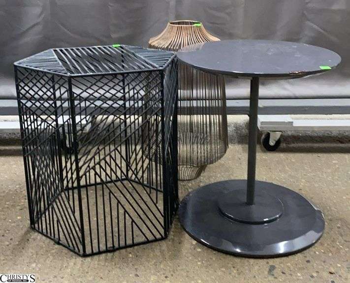 Plant Stand, Copper Wire Color Decor Some Damage, Round End Table 16x18" image