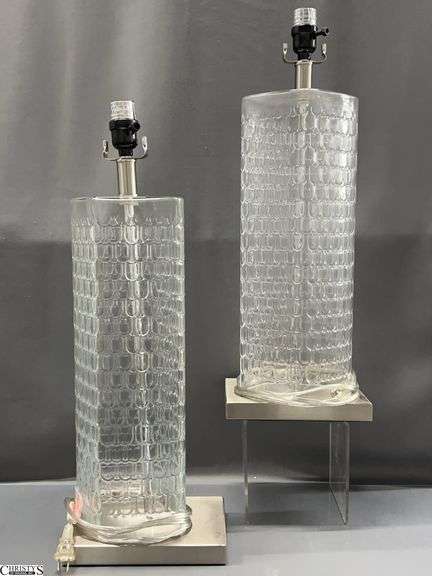 Pair Glass Column Decorator Table Lamps - 24" T of each image