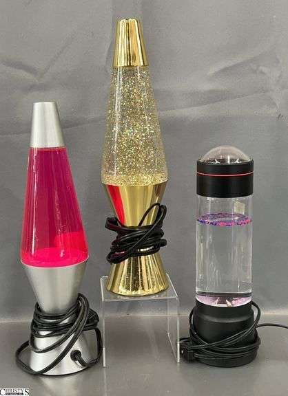 3 Decor Lamps - Lava Lamp, Glitter Lamp, Hurricane Lamp - 14" of tallest image
