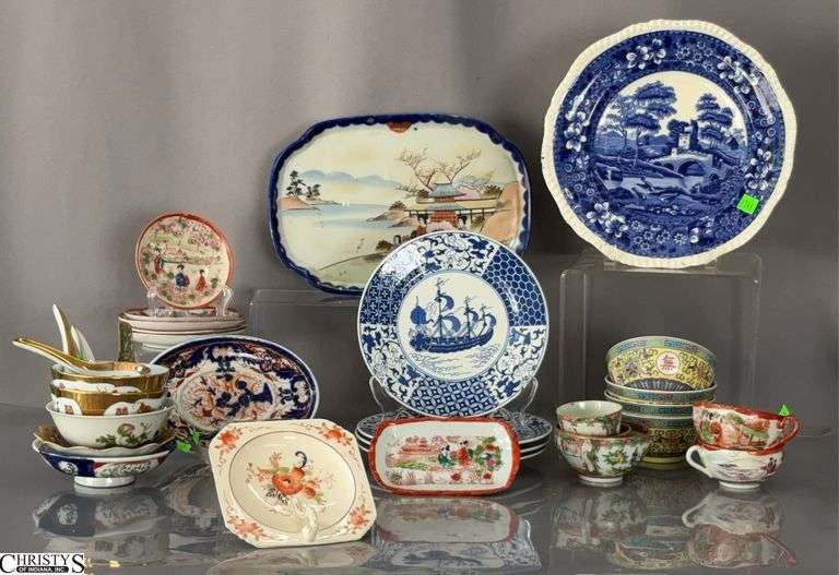 Asian Dishes, Tray, Ring Holder, Soup Spoons, Rice Bowls, Cups and Saucers, See Markings image