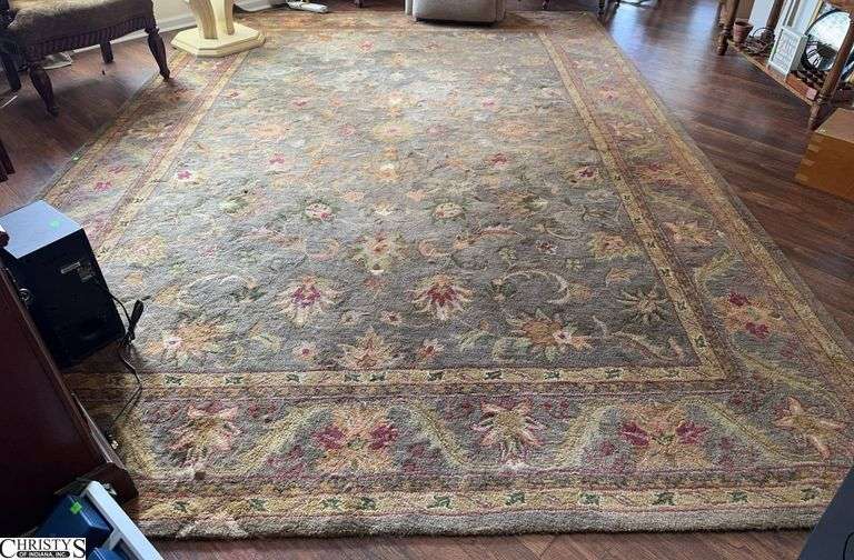 Large Patterned Decorator Area Rug - 112" x 162" - shows wear and staining image