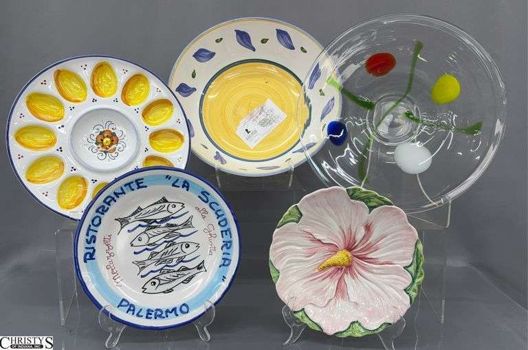 Deruta Pottery Egg Plate, Dishes, and Large Bowl,  13" image