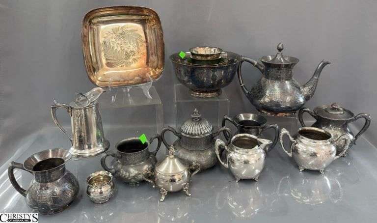 Silver Plated Creamer and Sugars, Quadruple Plate, Godinger, Meriden, Largest Bowl 8" Diameter image