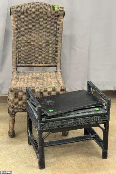 Wicker Chair and Footstool - 38" x 16" seat of chair image
