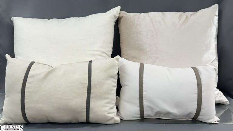 4 Throw Pillows, Off White and Grey Colors, Largest 20" image