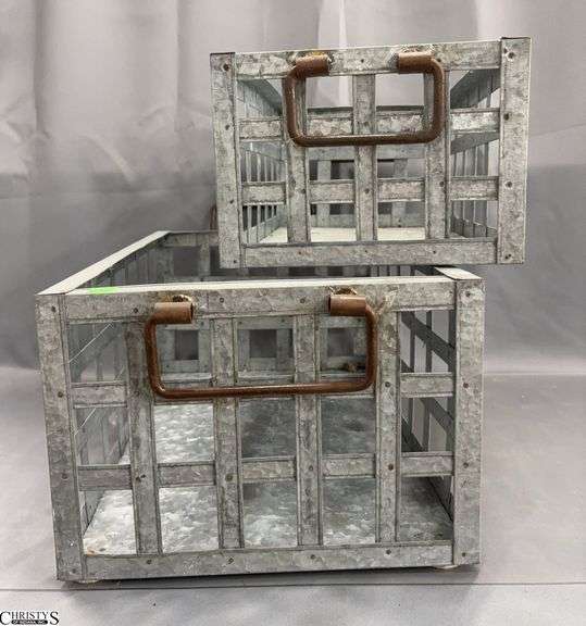 2 Galvanized Metal Storage Crates - 13" x 20" x 9" of largest image