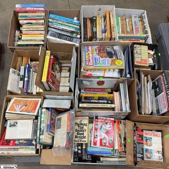 Skid With Books, Early 1950's, 1960's Paper Back Sports Books, Electric Train Magazines, FDR new Deal Years image
