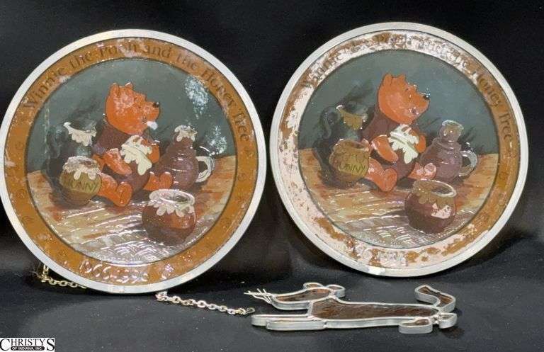 2 Round Winnie The Pooh and The Honey Tree 30th Anniversary Limited Edition Stained Glass Pieces 7 1/2" Round and a Tigger Stained Glass image