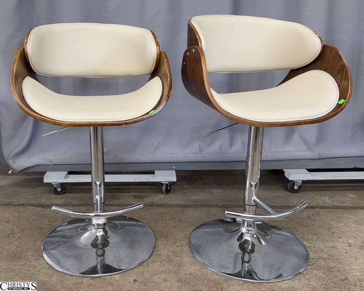 Set of 2 Coaster Chrome Base Bar Stools, Adjustable Height Has Some Scuffs on Finish 22x19x38" image