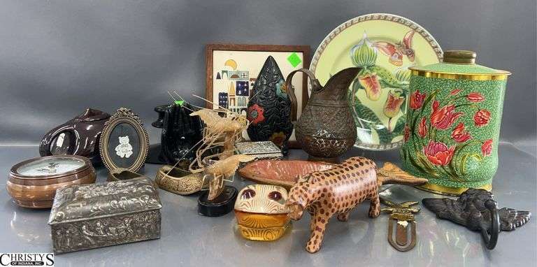 Lucite kinechromatic Made in Brazil Frog, Silver Color Box, Pitchers, Brass Shrimp image