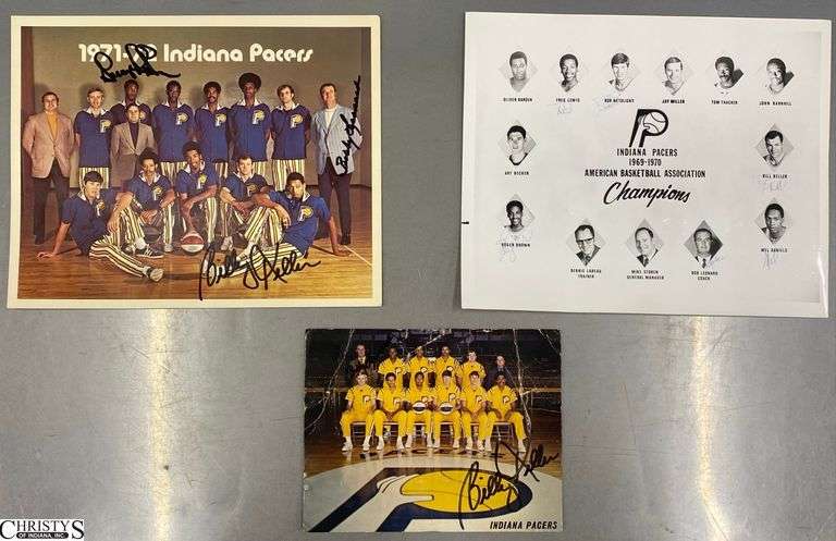 3 pcs Pacers Signed Team Photos, Some Feature Signatures Billy Keller, Bobby Leonard, Rodger Brown, Fred Lewis, Bob Netolicky, Mel Daniels, image