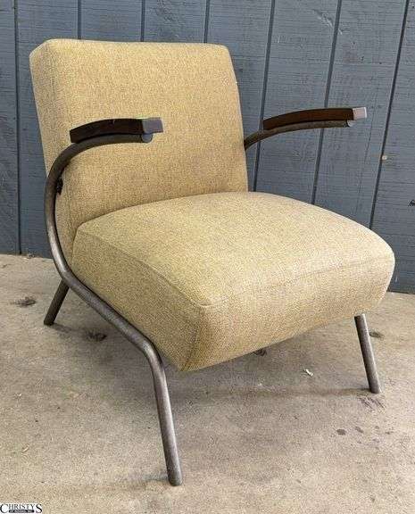 Tan Linen Mid Century Modern Style Chair, 25x34x32" image