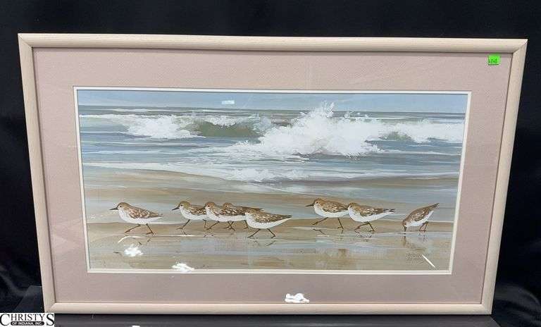"Piper Parade" Print of Sandpipers Running Along The Beach by Jacqueline Penney Approx. 37 1/2" X 22 1/2" Framed Under Glass image