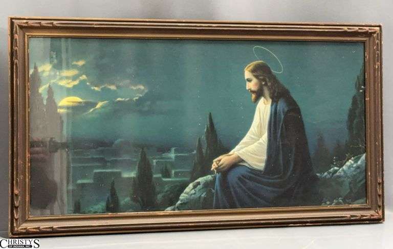 Antique Religious Framed Lithograph - 30.5" x 16.5" of frame image