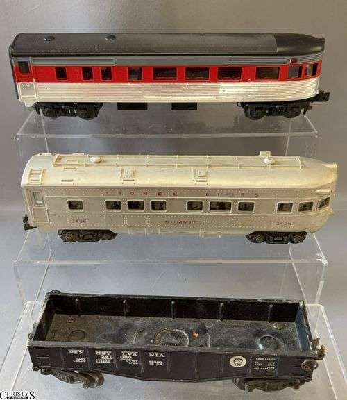 3pcs, Pennsylvania Gondola #347000, Summit #2436, and MTH Dining Car Unlettered image