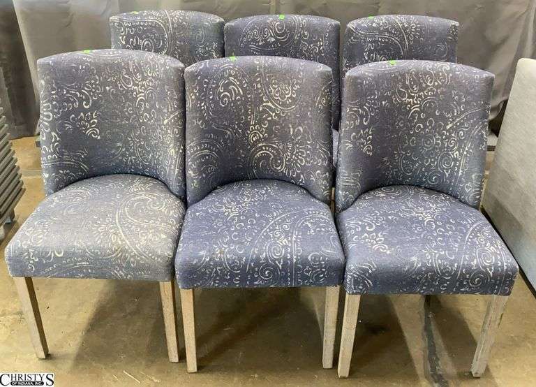Tommy Hilfiger Stamped Pattern Blue Dining Chairs, Some Fading and Spots, 20x23x34" image