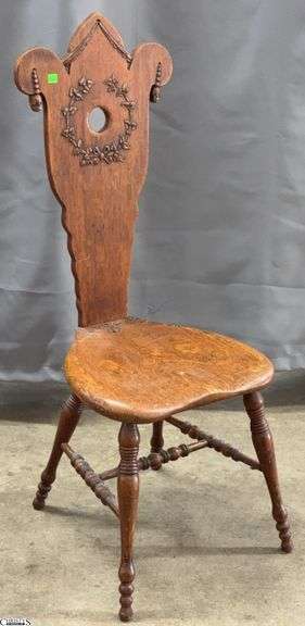 Antique Carved High Back Chair - 43" x 17" seat - chair back slightly loose image