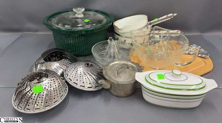 Glass Batter Bowl, Sauce Pans, Juicer, Steamers, Cutting Board With Aluminum Grape and Vine image