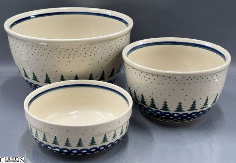 3pcs Boleslawiec Polish Pottery Mixing Bowls - 10" x 6" of largest image