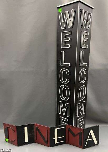 2 Metal Home Decor Signs - Welcome and Cinema - 30" of largest image