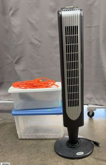 Holmes Tower Fan, Small Extension Cord, 2 Small Totes - 36" T of fan image