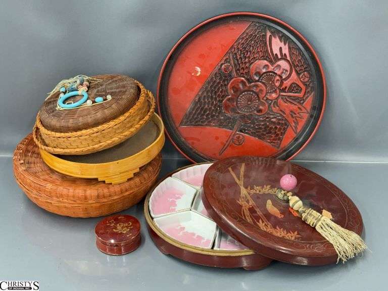 Chinese Tea Storage Container with Dishes, Baskets, Tray Largest 13" image