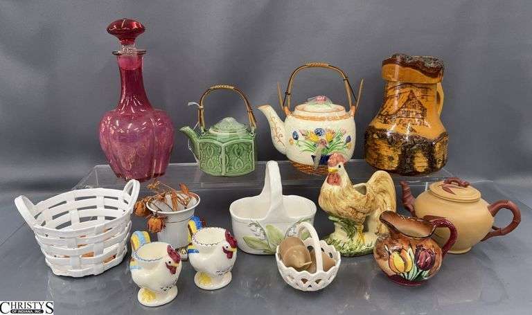 Ceramics, Marked Japan, Portugal, Asian, Rooster Vases and Egg Cups, England Creamer image