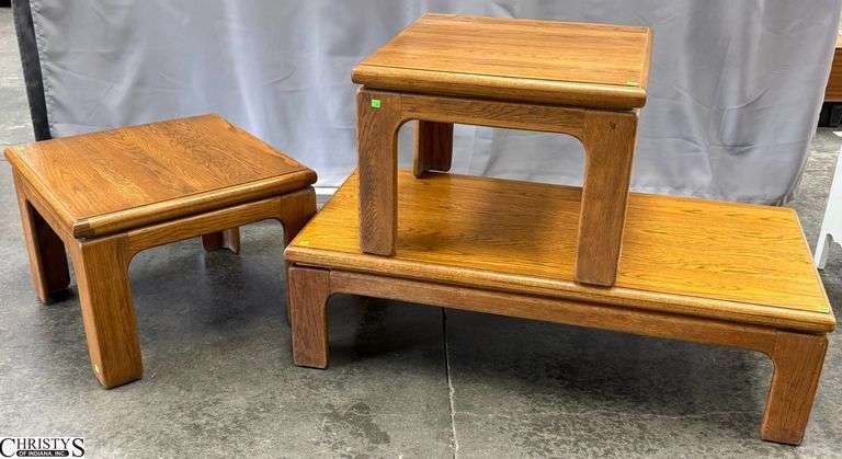 3pc Wooden Coffee Table and End Tables - 52" x 26" x 14.5" of coffee table image