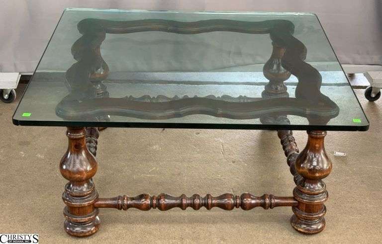 Glass Top Spindle Style Coffee Table - 40" x 40" x 18" image