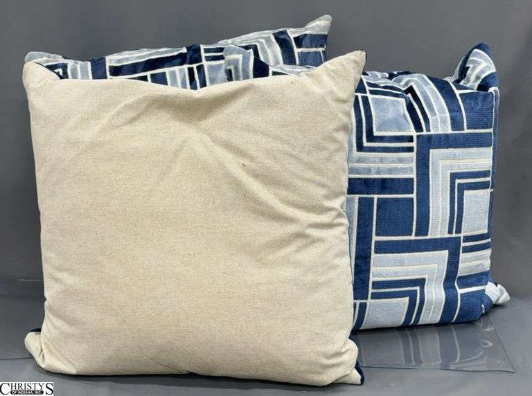 3 Navy Geometric Pattern Throw Pillows 23" image