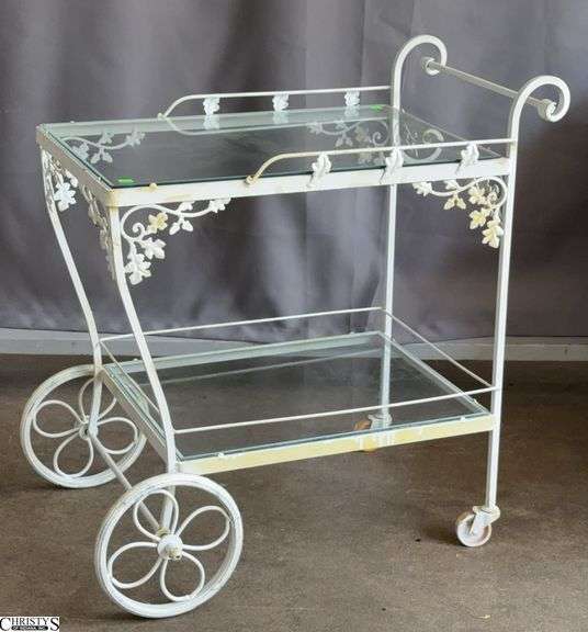 Wrought Iron & Glass Patio Tea Cart - 31" x 19" x 33" image