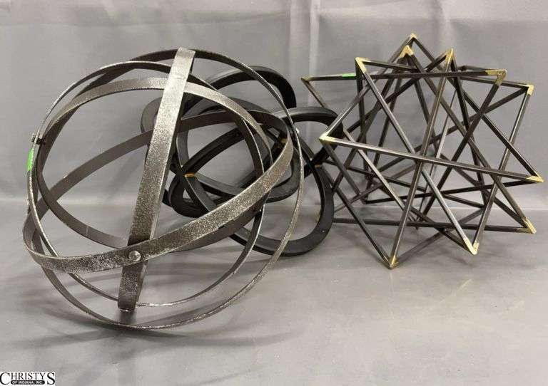 3 Decorative Metal Orb/Geometric Tabletop Decor Pieces - 12" of largest image