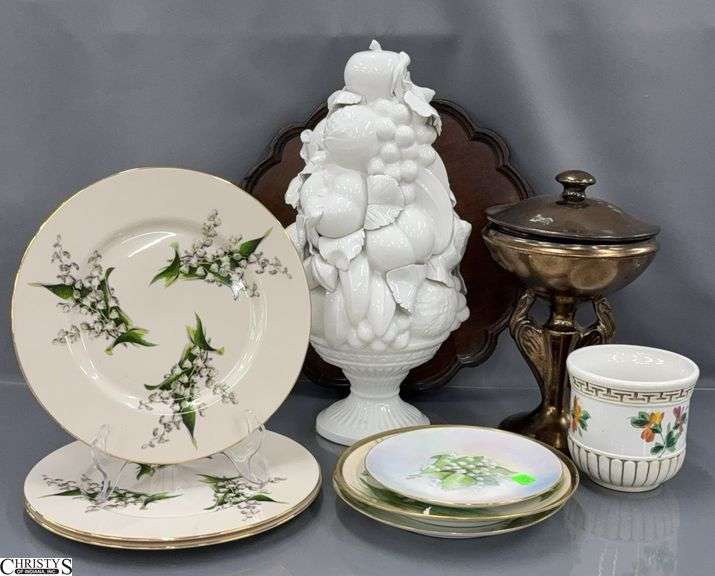 Ceramic Fruit Decor 17", Has Some Chips, Vase, Compote, Trays, Dishes image