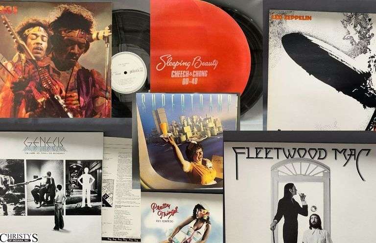 Skid of Rock N Roll and Various Genre Records - Jimi Hendrix, Pretty Things, Bob Marley, Neil Young, Pink Floyd, Frank Zappa, David Bowie, Lynyrd Skynyrd, Joni Mitchell, The Moody Blues, The Beatles, and Others - SKID NOT INCLUDED image