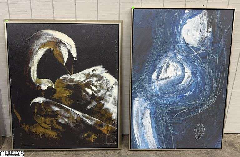 2 Artwork Prints on Canvas, Model Home Decor, Some Wear Largest 43.5x50" image