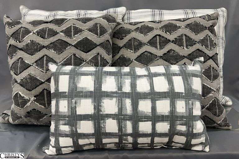 5 Throw Pillows With Some Texture Fabric and Gray Colors Larger Are 20" image