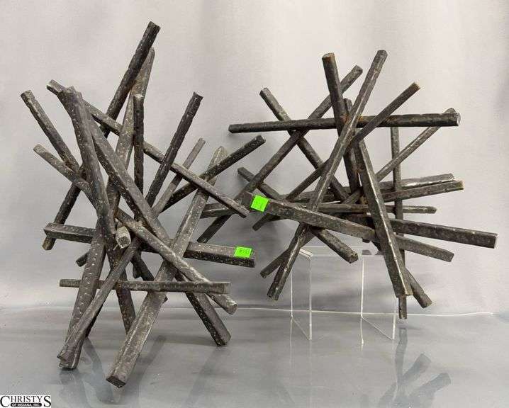 2 Brutalist Style Metal Tabletop Pieces - 17" of largest image