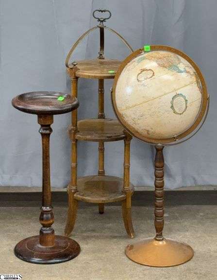Replogle 12" Floor Globe, Ash Tray Base, and Tiered Stand - 35" of tallest image