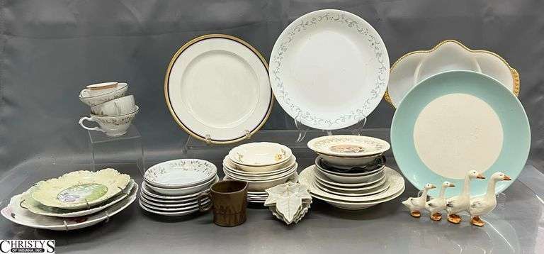 Assorted Plates, Saucers, Dishes, Teacups, Duck Figurine Damaged - 10" of largest image
