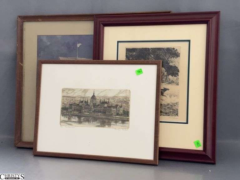 3 Pcs Artwork and Prints, Largest and Damage to Frame 21x18" image