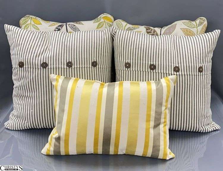 5 Accent Pillows, Yellows, and Striped Greys Largest 18" image